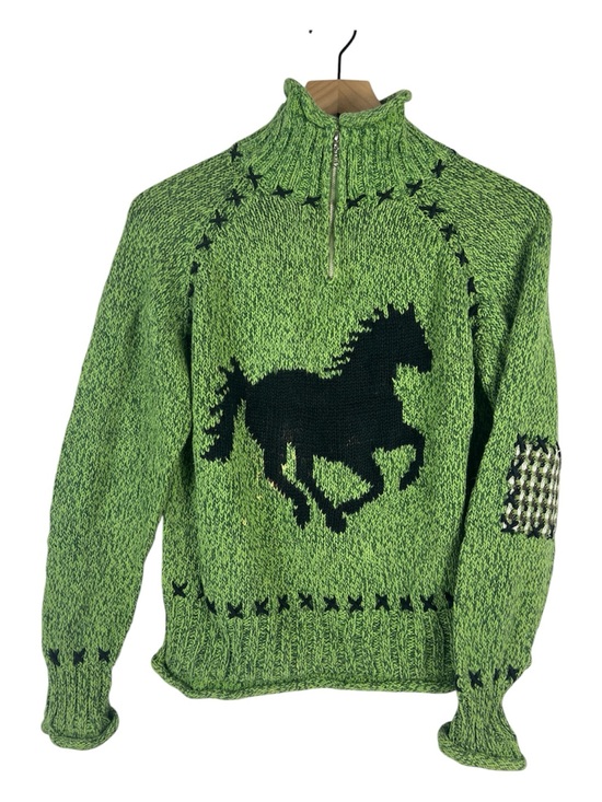 Timberlea Sweaters - Timberlea Equestrian Horse Sweater Green Ramie/Cotton Qtr Zip Sz S